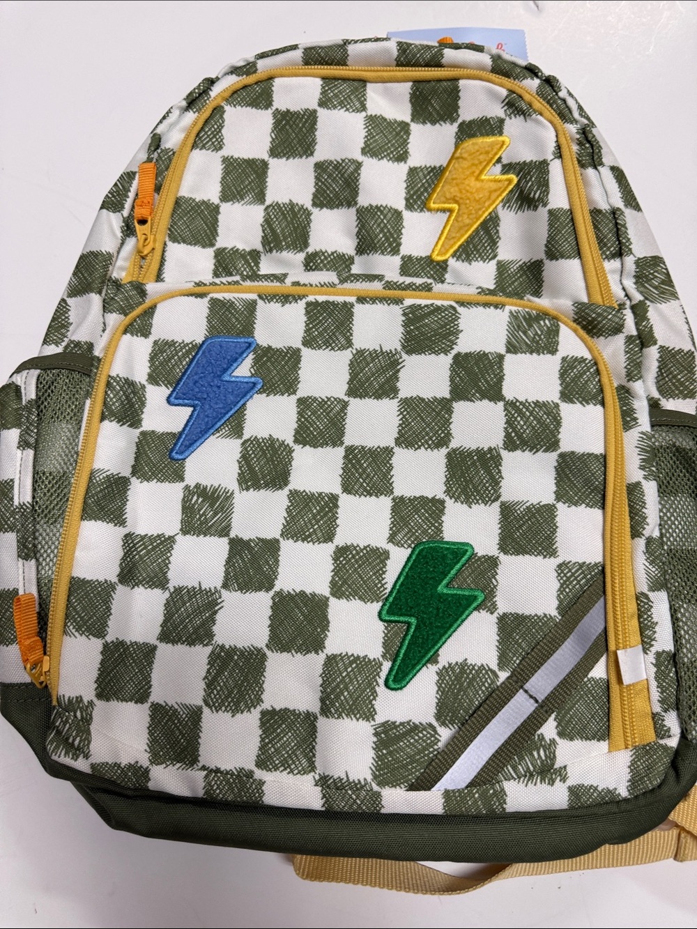 Men's Green Checkerboard Backpack with Yellow Trim